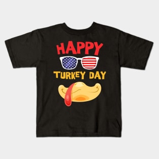 Happy Turkey Day Funny for Boys Girls Kids Cute Turkey Face Kids T-Shirt